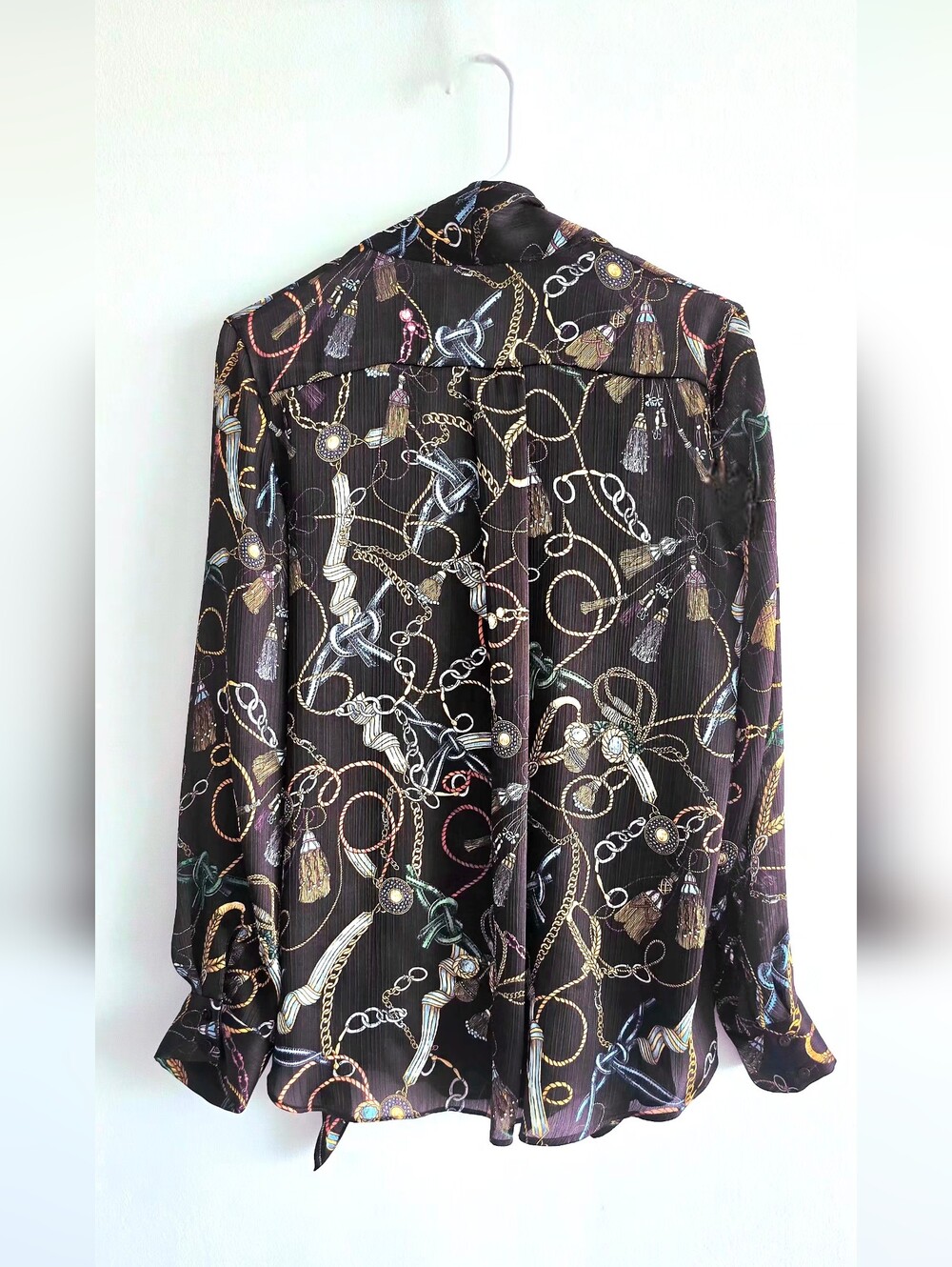 Zarw Dark Brown  Print Bow Blouse Size S